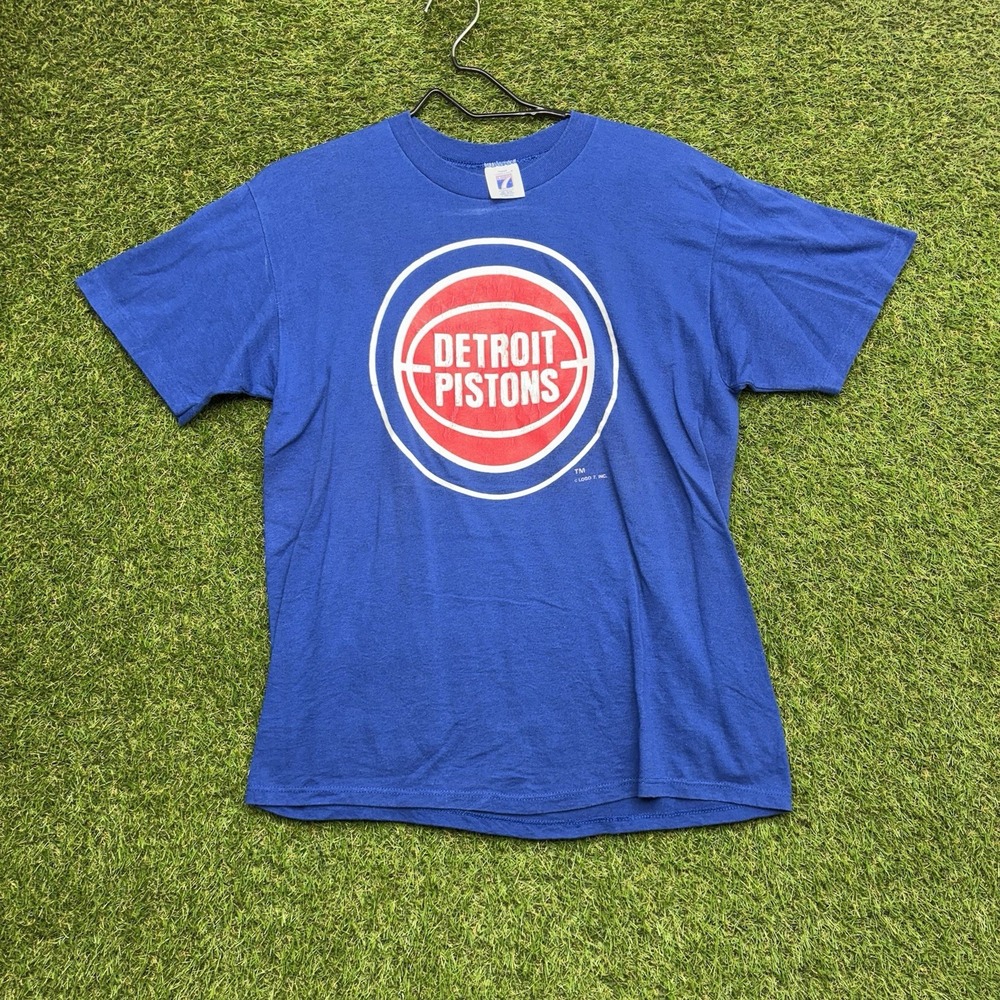 Vintage Detroit Pistons Logo 7 Shirt Mens Large Single-Stitch NBA USA Made 90s